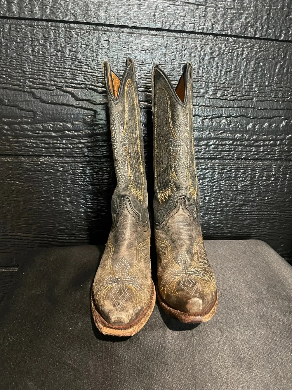 Vintage Corral Teens Boots Gray Leather Angel Wing Cross Cowgirl Size 3.5T
